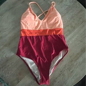 Cupshe Peach and Red One Piece Swimsuit